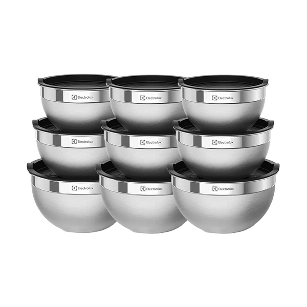 Conjunto com 9 Bowls Tigelas Inox e Tampa Plástica Electrolux