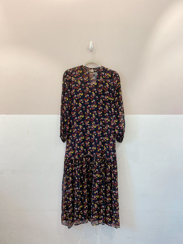 Vestido farm seda preto floral Mixed G