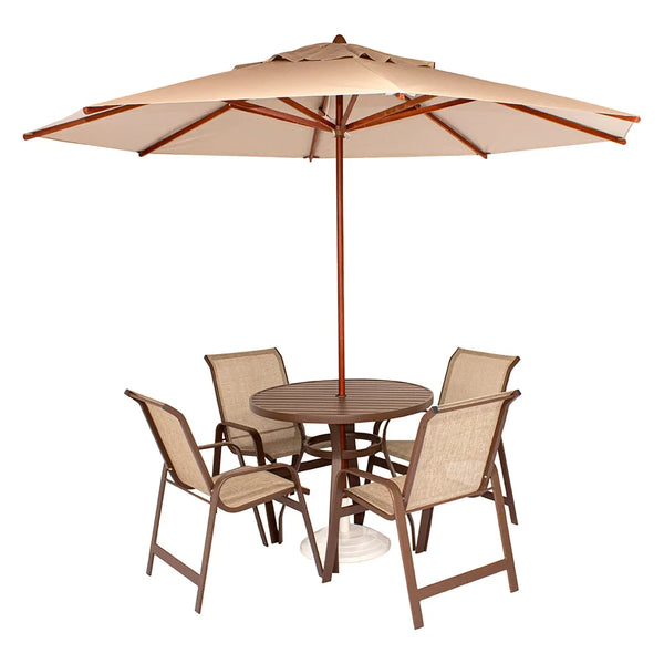 Kit com Mesa 90cm Ripada Lótus 4 Cadeiras e Ombrelone
