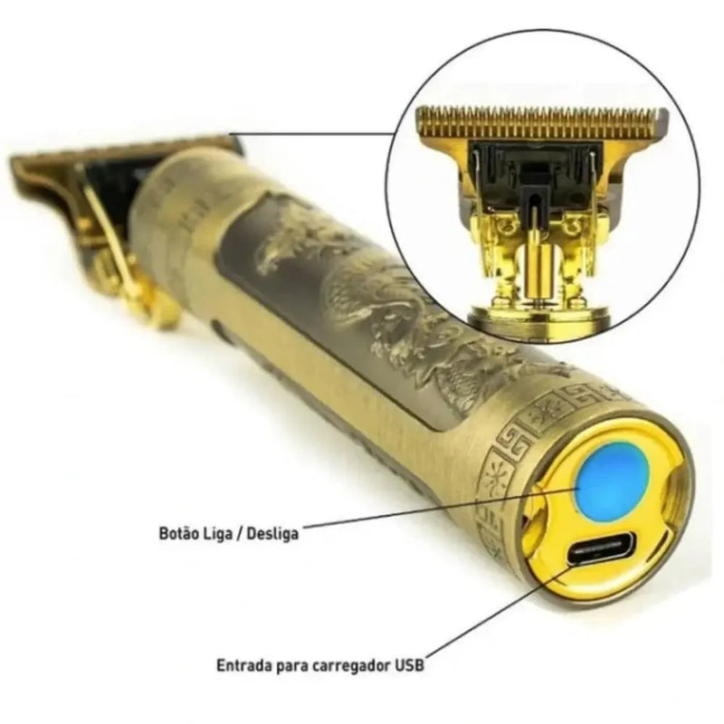Máquina Gold Dragon 3 em 1 - Vintage T9 - Corte De Barba e Cabelo Profissional