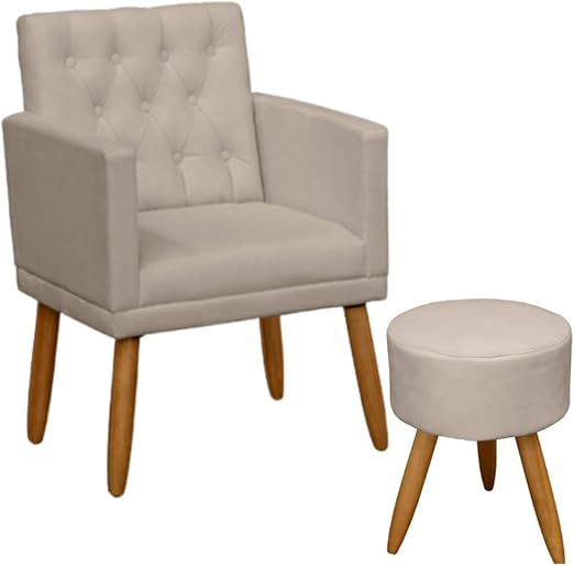 Poltrona Decorativa com Puff resistente moderno para sala de estar Recepção