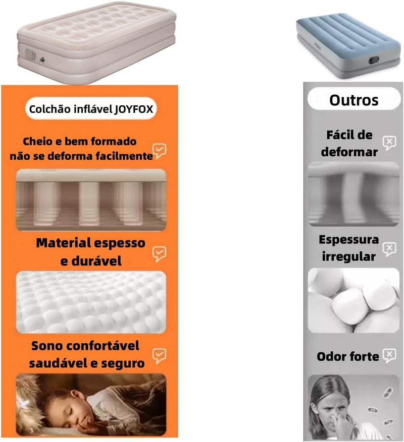 JOYFOX Colchão Inflável Queen Casal Cama De Campanha Bomba Inflável Com Bateria De Lítio Integrada 203 * 154 * 44cm