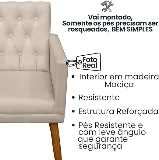Poltrona Decorativa com Puff resistente moderno para sala de estar Recepção