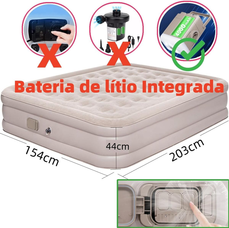 JOYFOX Colchão Inflável Queen Casal Cama De Campanha Bomba Inflável Com Bateria De Lítio Integrada 203 * 154 * 44cm