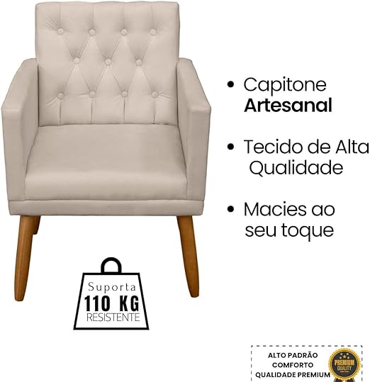 Poltrona Decorativa com Puff resistente moderno para sala de estar Recepção