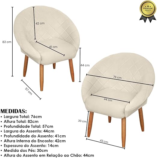 Poltrona Cadeira para Recepção sala de estar Sala de Leitura resistente reforçada tecido veludo pés madeira
