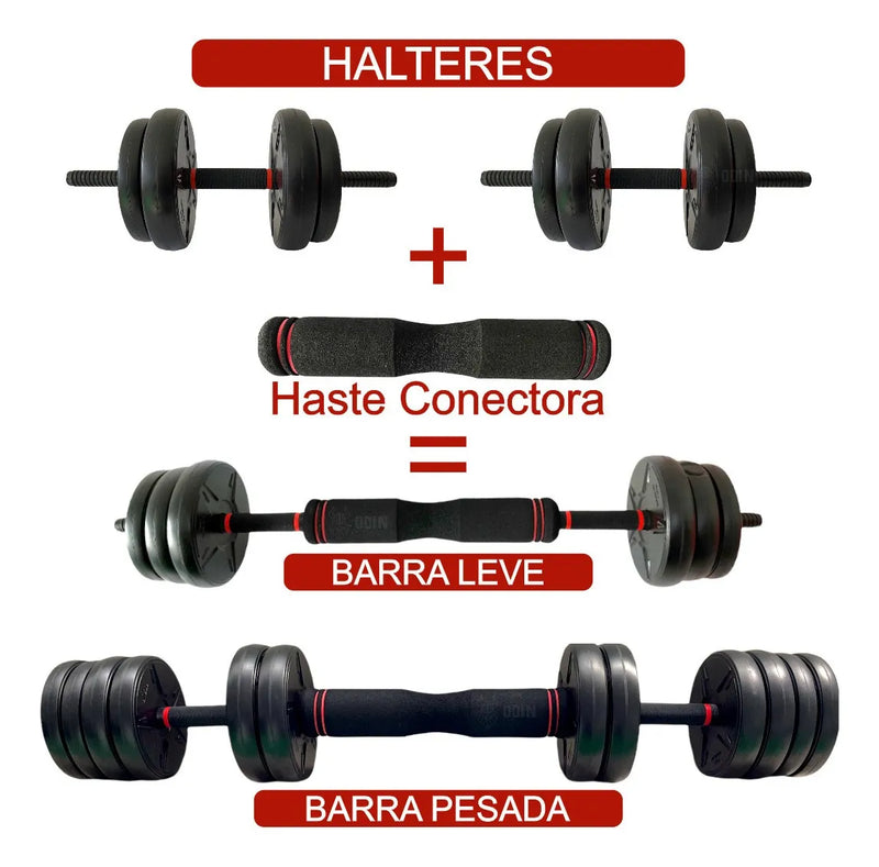 Barra Anilha Halter Kettlebell Kit Musculação 20kg Odin Fit