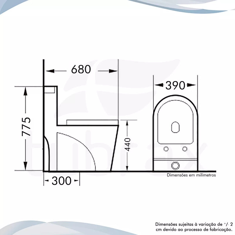 Vaso Sanitário Monobloco Caixa Acoplada Completo - Privada Cor Branco