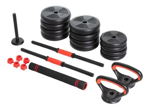 Peso Musculação Kit 6 Em 1 Até 20kg Halter Dumbel Ajustável Cor Preto