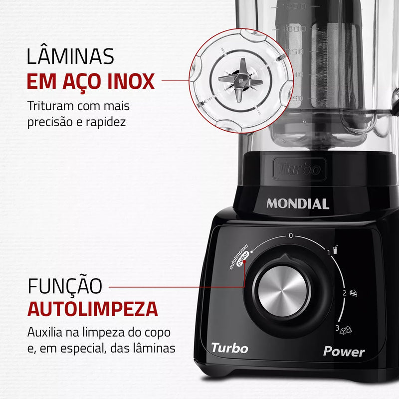 (PROMOÇÃO PRIMEIRA COMPRA) Liquidificador Turbo Power 2,2 L Potência De 550w Cor Preto Mondial 110v