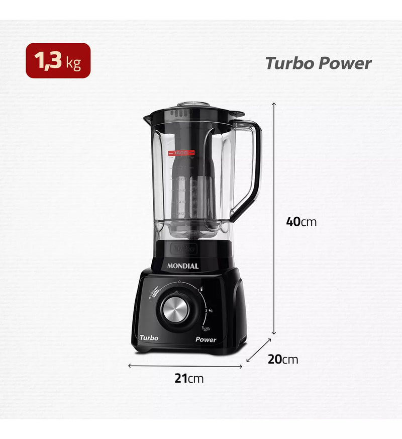 (PROMOÇÃO PRIMEIRA COMPRA) Liquidificador Turbo Power 2,2 L Potência De 550w Cor Preto Mondial 110v