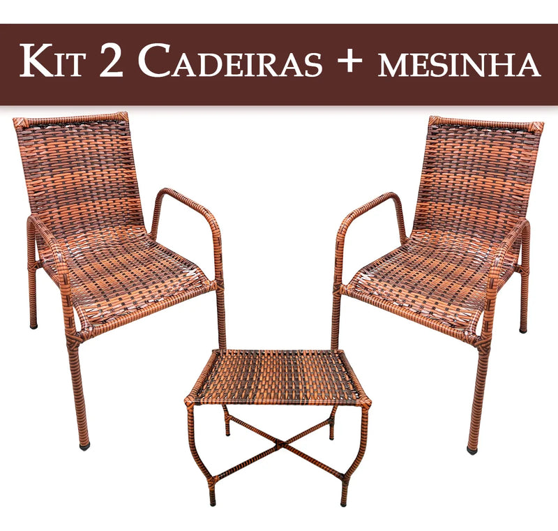 Kit 2 cadeiras e mesinha fibra sintética area externa jardim sol varanda
