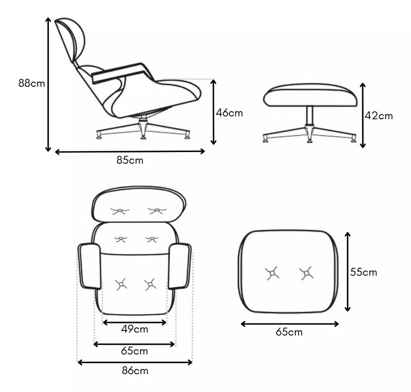 Conjunto Poltrona E Puff Charles E Ray Eames Preta