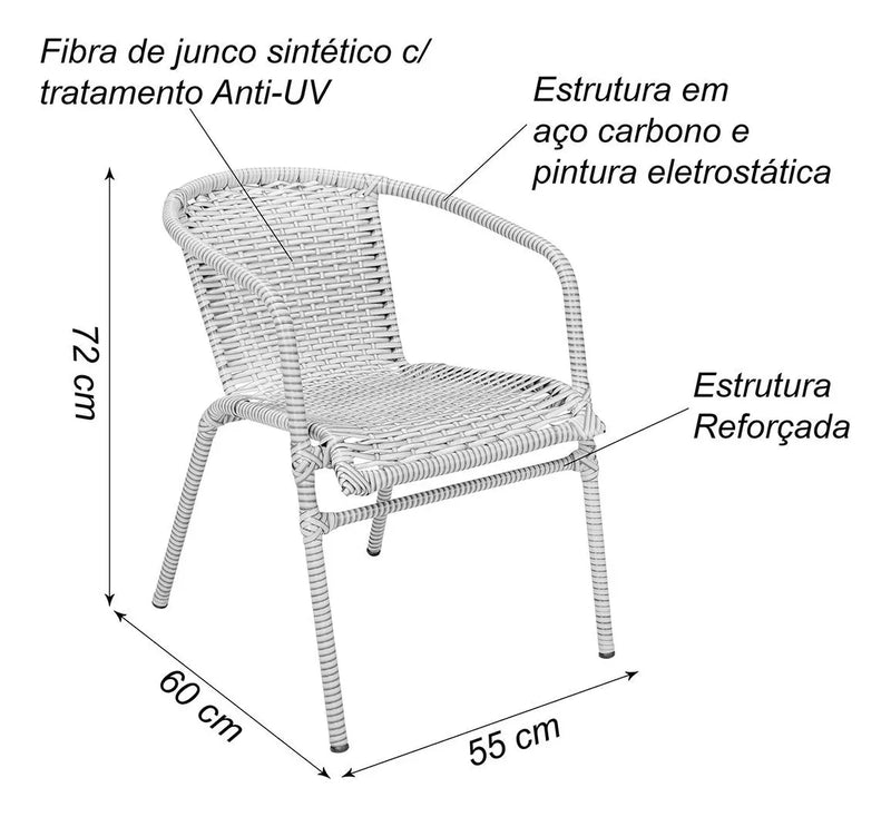 Kit 4 Cadeiras De Junco Para Jardim Area Externa Quintal