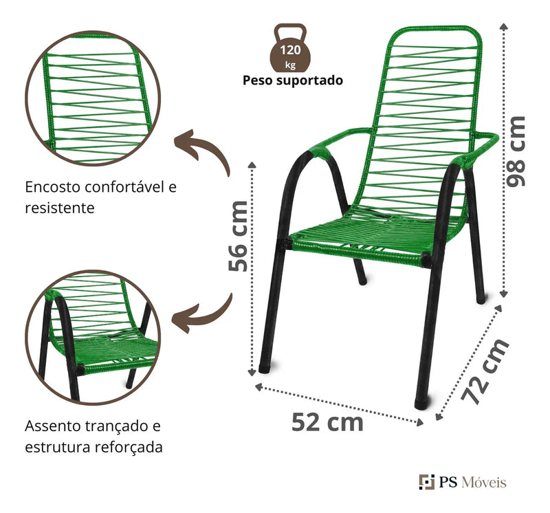 Kit 2 Cadeiras Fio Jardim Área de Lazer Varanda Quintal Externa Prédio Colorida