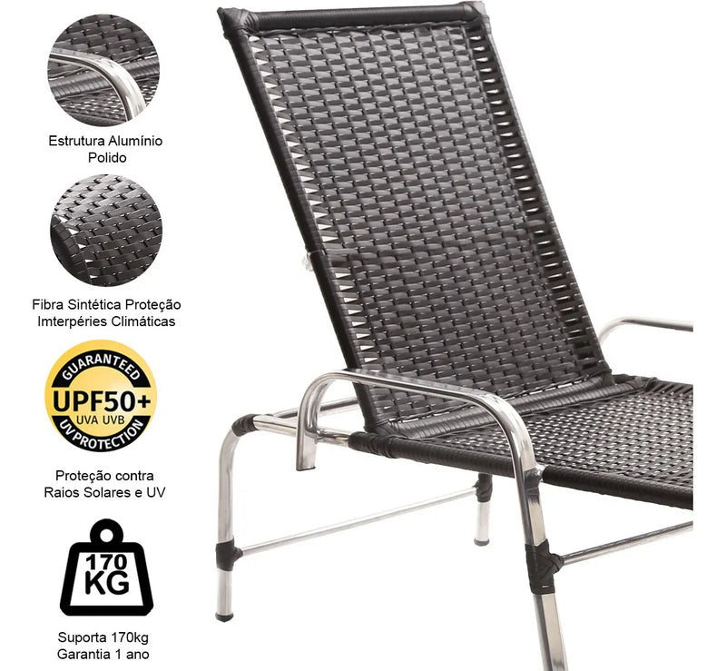 Kit 2 Espreguiadeiras Catar Com Regulagem + Mesa Piscina