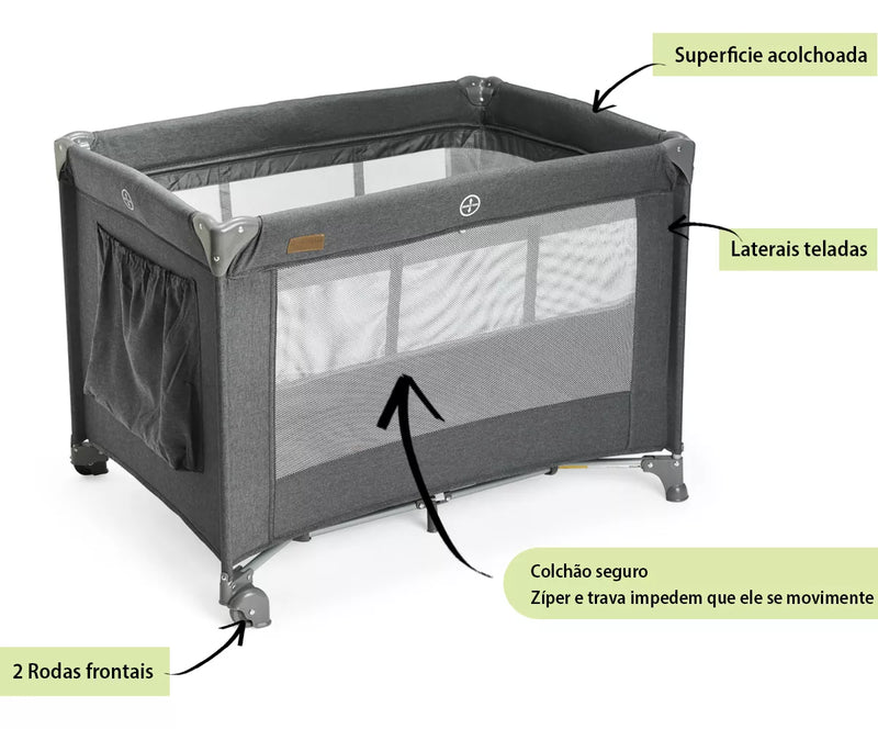 Berço Portátil Infantil Cercado 0-15kg Grafite Lazy Maxibaby