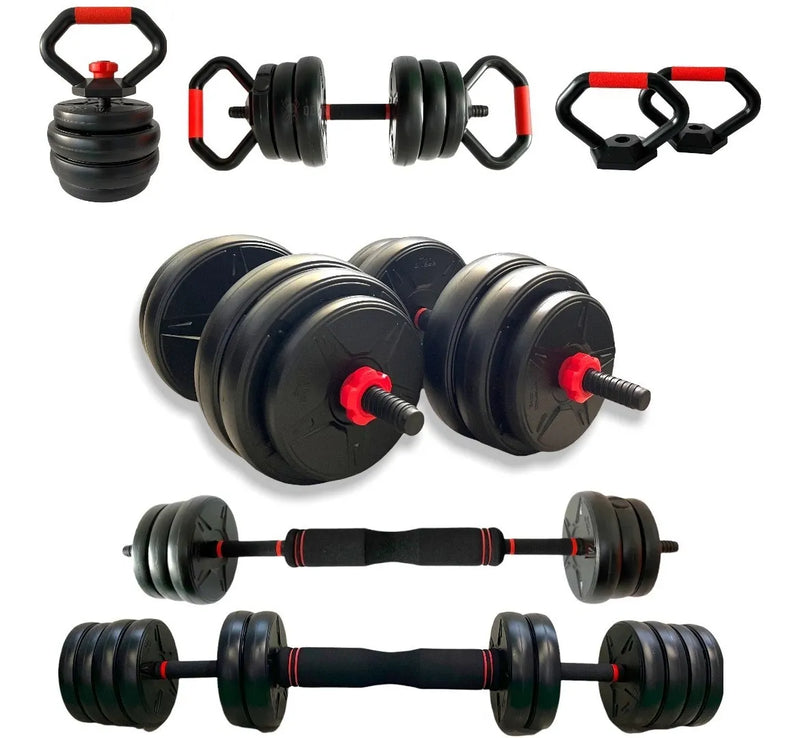 Barra Anilha Halter Kettlebell Kit Musculação 20kg Odin Fit