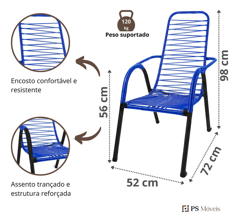 Kit 2 Cadeiras Fio Jardim Área de Lazer Varanda Quintal Externa Prédio Colorida