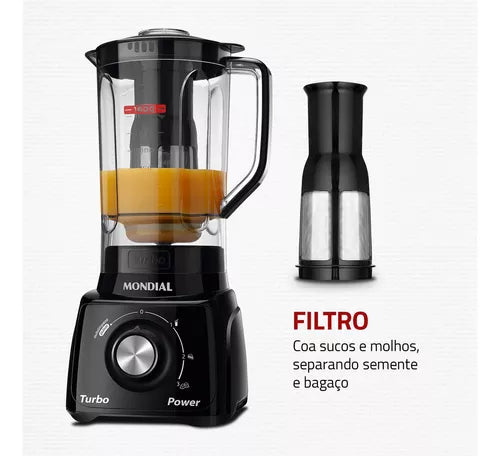 (PROMOÇÃO PRIMEIRA COMPRA) Liquidificador Turbo Power 2,2 L Potência De 550w Cor Preto Mondial 110v