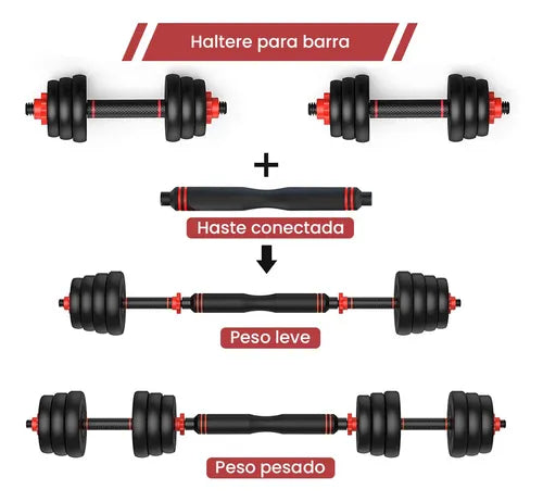 Peso Musculação Kit 6 Em 1 Até 20kg Halter Dumbel Ajustável Cor Preto