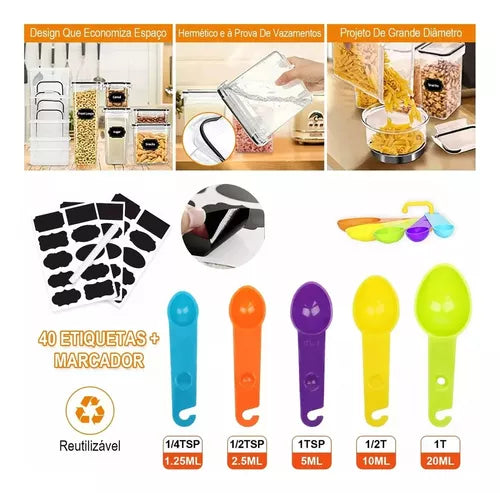 Kit 42 Potes Herméticos Mantimentos Plásticos Com Tampa