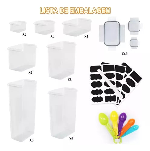 Kit 42 Potes Herméticos Mantimentos Plásticos Com Tampa