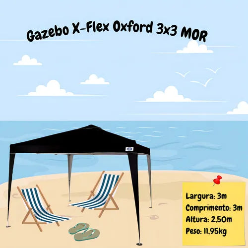 Mor 3x3 Articulado X-Flex tenda gazebo dobrável sanfonada 3x3m cor preto
