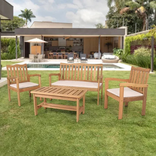 Conjunto Para Jardim De Madeira Eucalipto 4 Peças Estofado