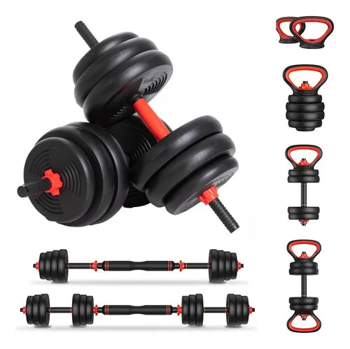 Peso Musculação Kit 6 Em 1 Até 20kg Halter Dumbel Ajustável Cor Preto