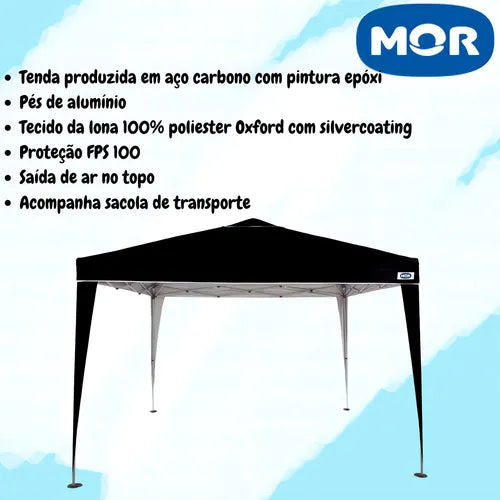 Mor 3x3 Articulado X-Flex tenda gazebo dobrável sanfonada 3x3m cor preto