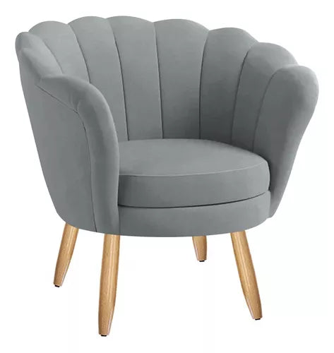 Poltrona Decorativa Pétala Veludo Pés Palito Desenho Do Tecido Liso