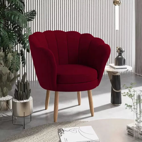 Poltrona Decorativa Pétala Veludo Pés Palito Desenho Do Tecido Liso