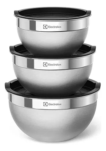 Conjunto com 9 Bowls Tigelas Inox e Tampa Plástica Electrolux