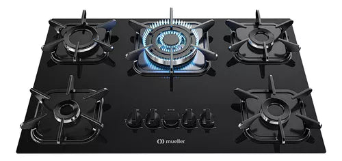 Cooktop Mueller 5 bocas Preto com Queimador Tripla chama Bivolt 127/220V