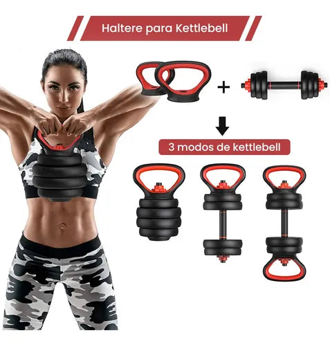 Peso Musculação Kit 6 Em 1 Até 20kg Halter Dumbel Ajustável Cor Preto