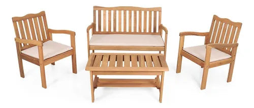 Conjunto Para Jardim De Madeira Eucalipto 4 Peças Estofado