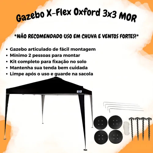 Mor 3x3 Articulado X-Flex tenda gazebo dobrável sanfonada 3x3m cor preto
