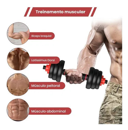 Peso Musculação Kit 6 Em 1 Até 20kg Halter Dumbel Ajustável Cor Preto