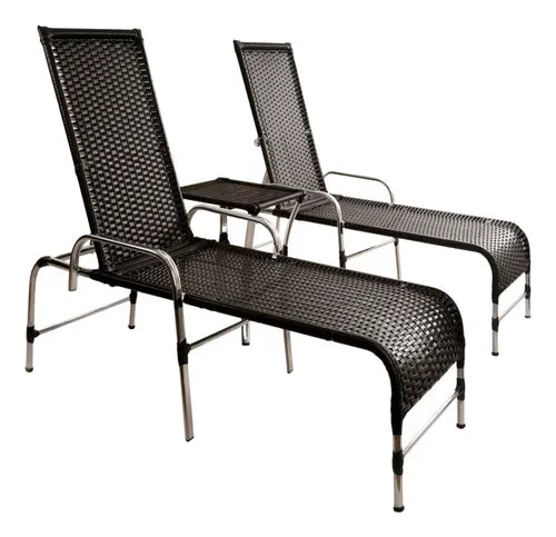 Kit 2 Espreguiadeiras Catar Com Regulagem + Mesa Piscina