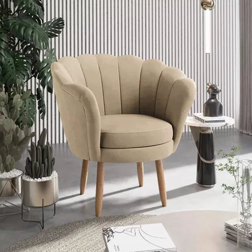 Poltrona Decorativa Pétala Veludo Pés Palito Desenho Do Tecido Liso