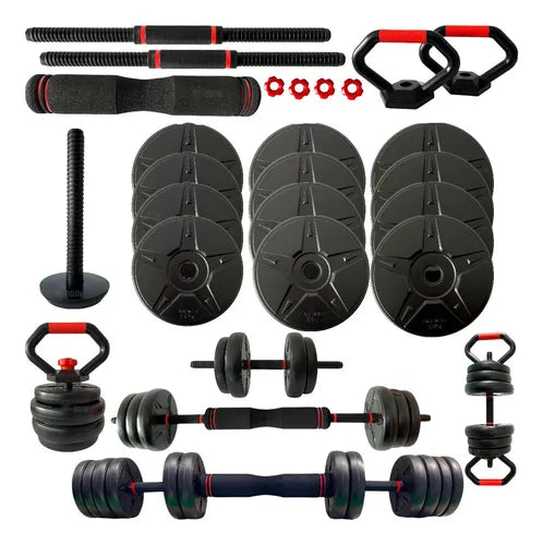 Barra Anilha Halter Kettlebell Kit Musculação 20kg Odin Fit
