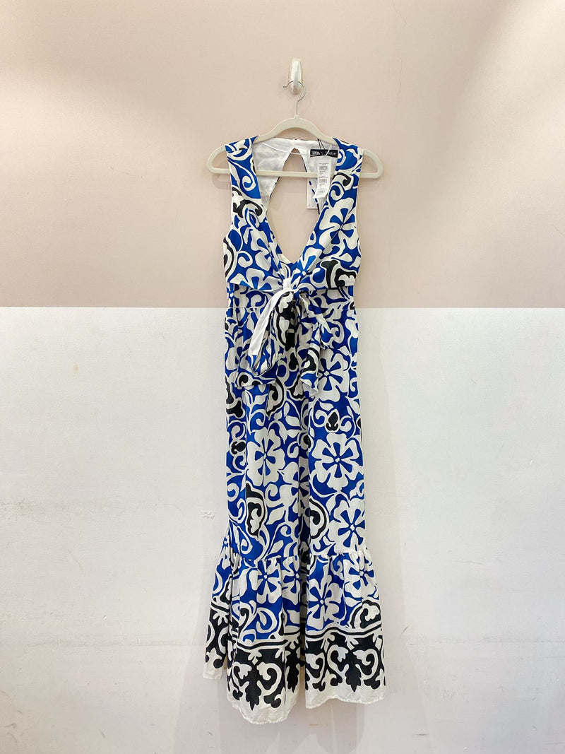 Vestido estampado decote Zara P
