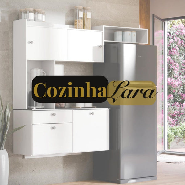 Kit Armário Para Cozinha Suspensa E Compacta Com Bancada Multiuso 4 Portas E 1 Gaveta