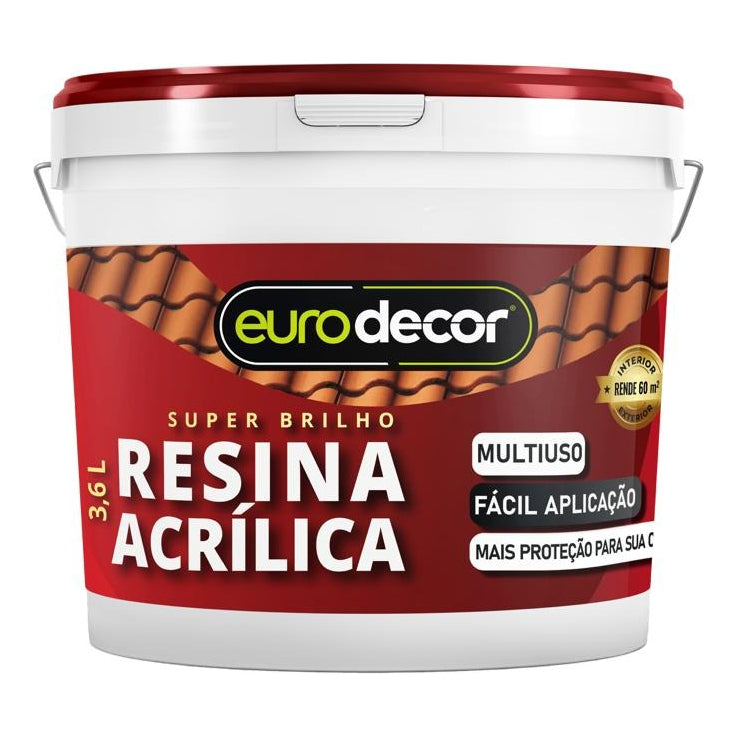 Resina Acrílica 3,6L Eurodecor Base Água Brilhante e Colorida  1L e 3,6L