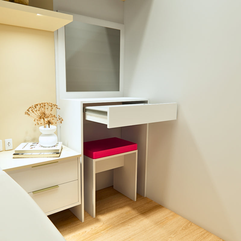 Penteadeira Com Banco Rosa Led e Espelho 50cm x 50cm Material Em 100% MDF