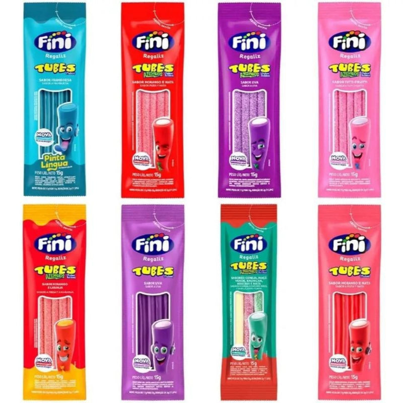 Kit C/30un Balas Fini Sabores Variados Balas de Gelatinas Tubes Cítricas Azedinhas 15g