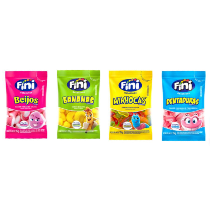 Kit C/30un Balas Fini Sabores Variados Balas de Gelatinas Tubes Cítricas Azedinhas 15g