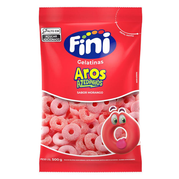 Balas de Gelatina Aros de Morango Azedinhos 500g Fini