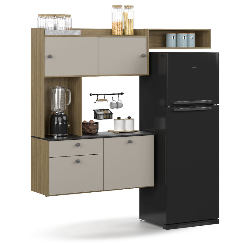 Kit Armário Para Cozinha Suspensa E Compacta Com Bancada Multiuso 4 Portas E 1 Gaveta